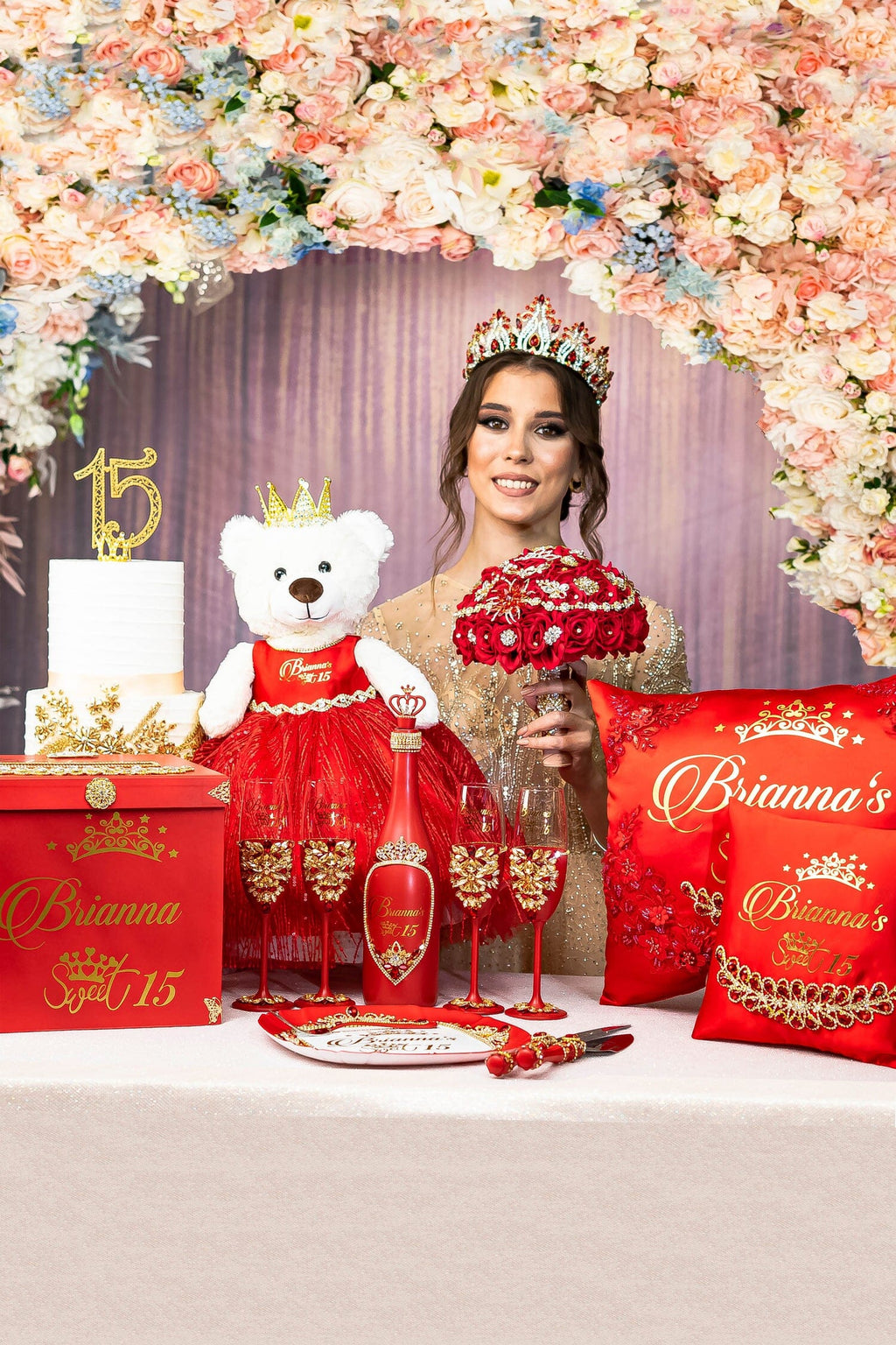 Red full quinceanera package / quinceaneradecor