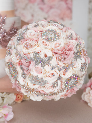 Champagne rose gold iridescent quinceanera bouquet 13 inches