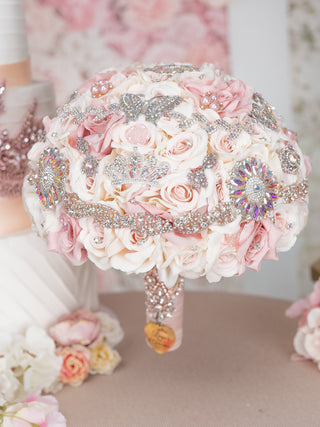 Champagne rose gold iridescent quinceanera bouquet 13 inches