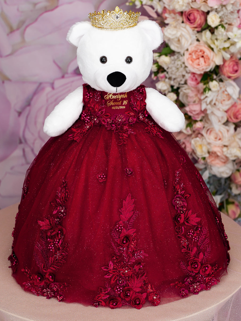 Burgundy Silver teddy bear for Quinceanera | Last teddy bear for Quinceanera Burgundy Silver teddy bear for Quinceanera | Last teddy bear for Quinceanera