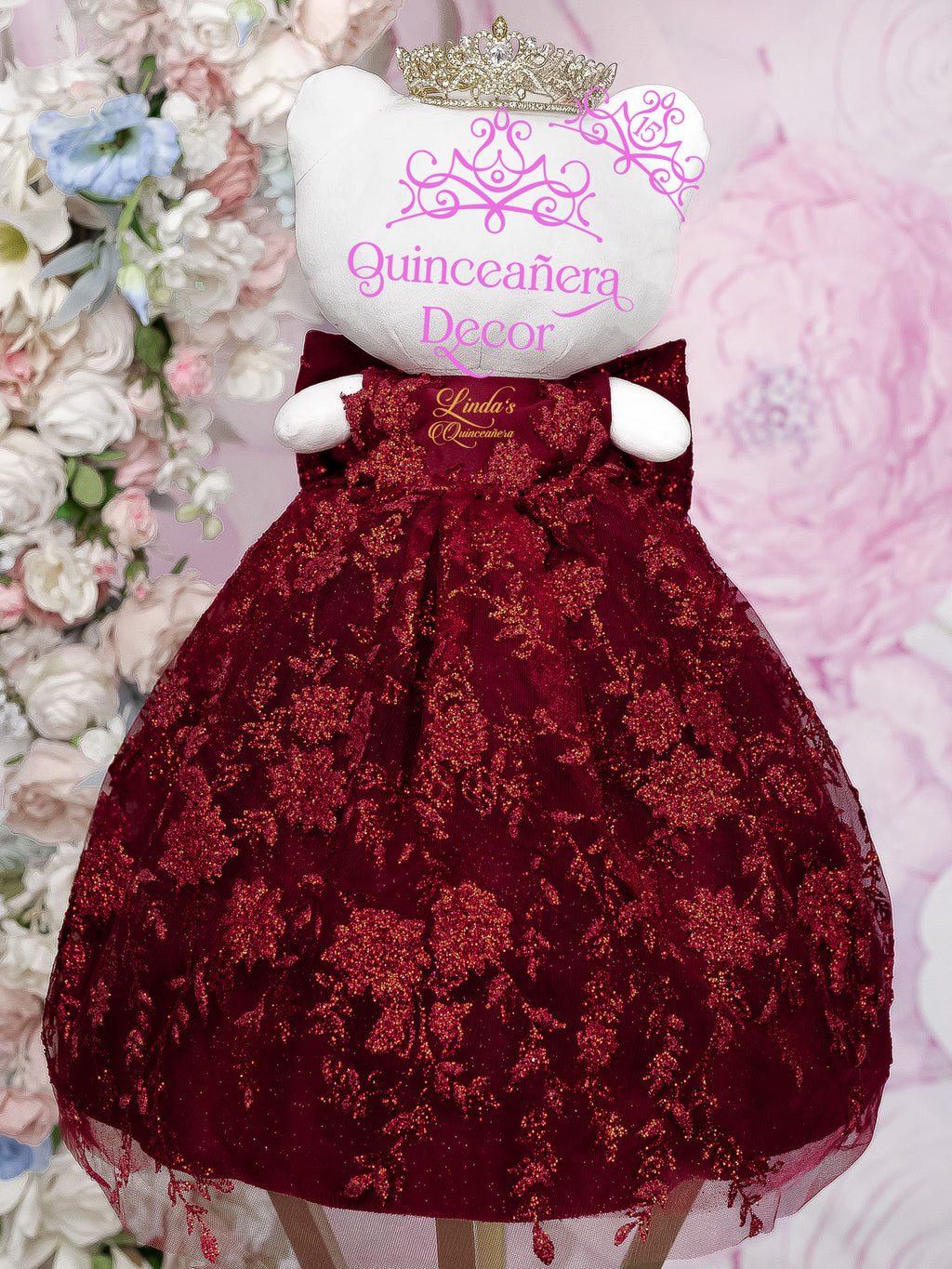 Wine red with Gold Kitty for Quinceanera