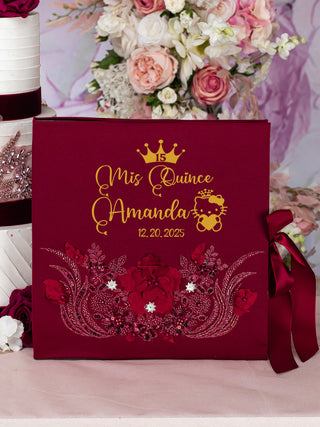 Burgundy Quinceanera pillows set, bible with album de fotos Kitty design