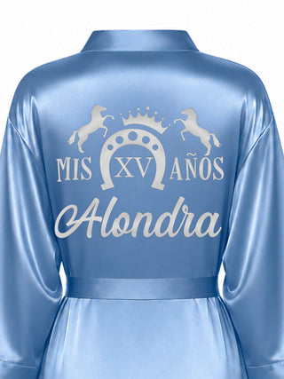 Dusty Blue with silver robe for quinceanera
