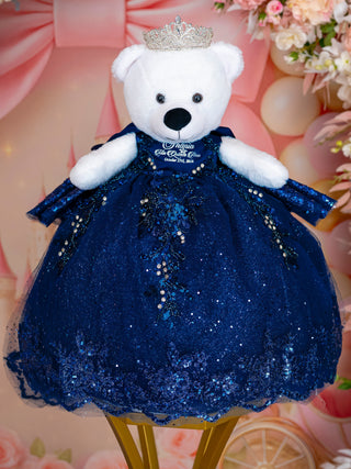 Navy Blue Train Dress Quinceañera Teddy Bear