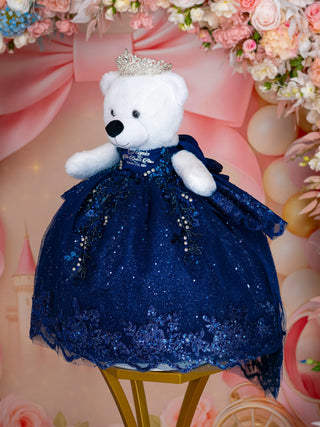 Navy Blue Train Dress Quinceañera Teddy Bear