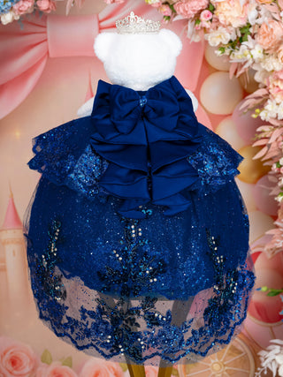 Navy Blue Train Dress Quinceañera Teddy Bear