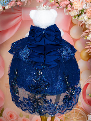 Navy Blue Train Dress Quinceañera Teddy Bear
