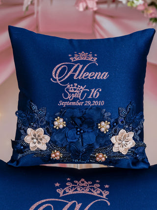 Navy Blue Rose Gold quinceanera tiara pillow