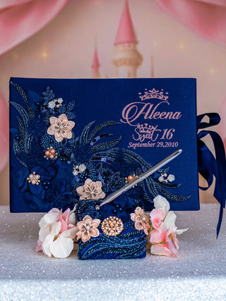 Navy Blue with Rose Gold quinceanera guest book