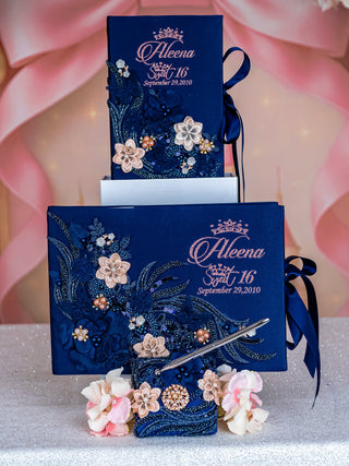 Navy Blue with Rose Gold quinceanera guest book