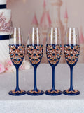 Navy blue with rose gold quinceanera package of bottle, glass and candle