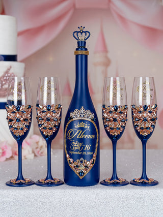 Navy Blue with Rose Gold quinceanera Toasting Package
