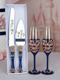 Navy Blue with Rose Gold quinceanera bottle with 2 glasses