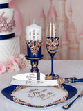 Navy Blue with Rose Gold quinceanera brindis package with bottle and candle