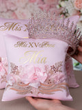 Pink and Gold quinceanera crown and tiara pillow