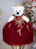 Burgundy with Gold Teddy Bear for Quinceanera