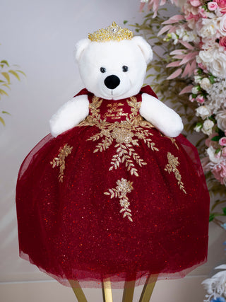 Burgundy with Gold Teddy Bear for Quinceanera