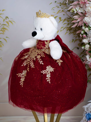 Burgundy with Gold Teddy Bear for Quinceanera