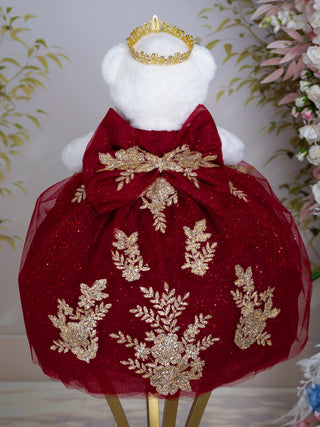 Burgundy with Gold Teddy Bear for Quinceanera