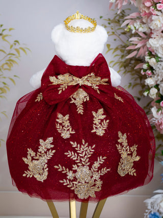 Burgundy with Gold Teddy Bear for Quinceanera