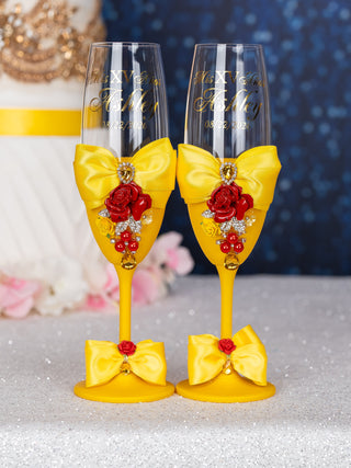 Yellow Enchanted Rose 1 quinceanera champagne glass