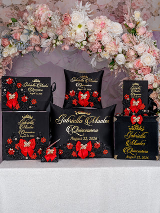 Black Red with Bow Quinceanera Bible and Guest Book