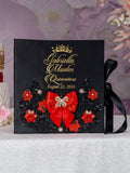 Black Red with Bow quinceanera bottle with 2 glasses