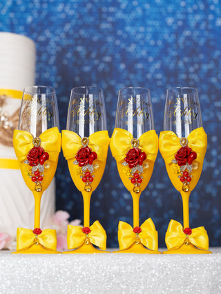 Yellow Enchanted Rose 1 quinceanera champagne glass