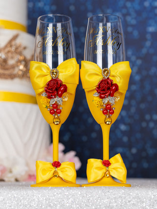 Yellow Enchanted Rose 1 quinceanera champagne glass