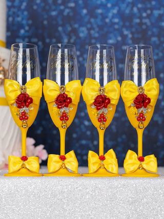 Yellow Enchanted Rose 1 quinceanera champagne glass