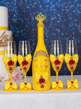 Yellow Enchanted Rose 1 quinceanera champagne glass