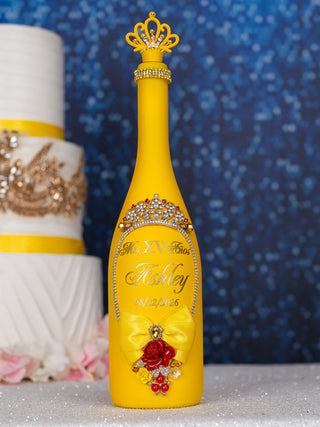 Yellow Enchanted Rose 1 quinceanera champagne glass