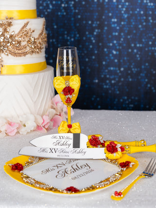 Yellow Enchanted Rose 1 quinceanera champagne glass