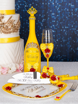 Yellow Enchanted Rose 1 quinceanera champagne glass