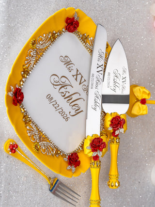 Yellow Enchanted Rose 1 quinceanera champagne glass