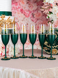 Green 6 quinceanera champagne glasses (simple design)