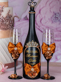 Black burnt orange quinceanera bottle with 2 glasses