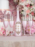 Pink with Gold quinceanera bottle with 4 glasses (simple design)