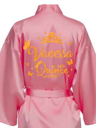 Dusty Rose robe for quinceanera