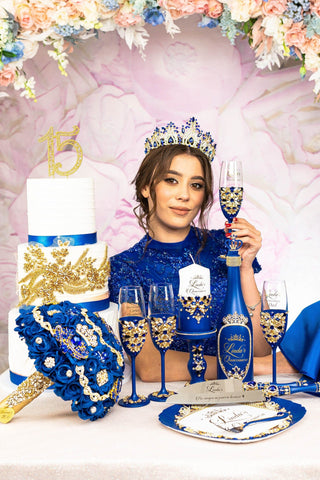 Royal blue quinceanera toasting package