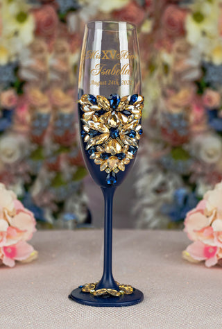 Navy blue with gold 1 quinceanera champagne glass