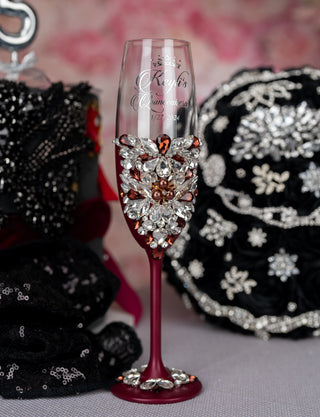 Burgundy Silver 1 quinceanera champagne glass