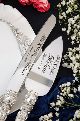 Silver Quinceanera cake knife and server