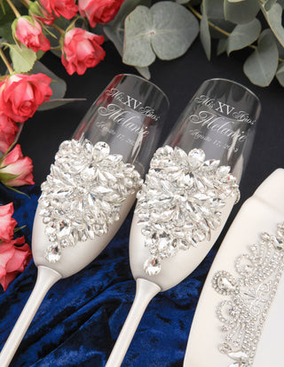 Silver 2 quinceanera champagne glasses