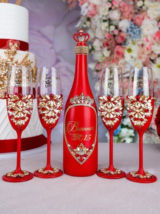 Red 1 quinceanera champagne glass