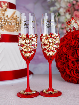 Red 2 quinceanera champagne glasses