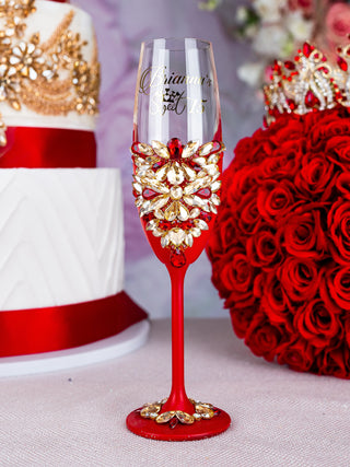 Red 1 quinceanera champagne glass