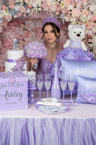 Lilac with butterflies teddy bear for quinceanera