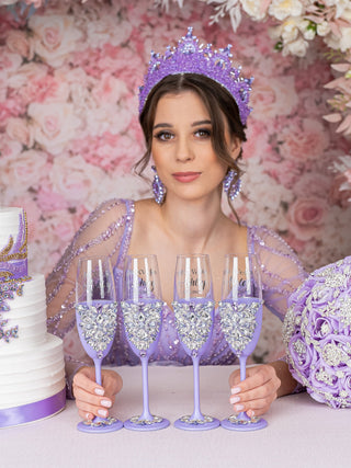 Lilac 4 quinceanera champagne glasses