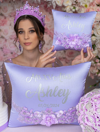 Almohada de rodillas para quinceañera color lila, almohada para